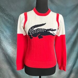 Lacoste Womens Sweater Red White Crocodile Logo Long Sleeve Knit Size‎ 34 (XS)